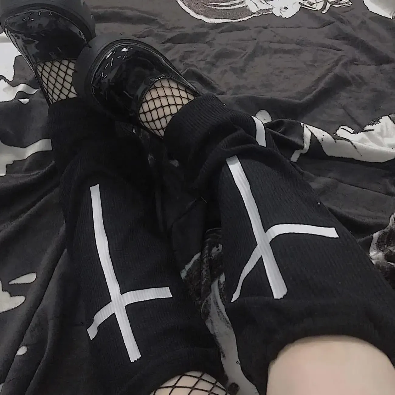 Sohiwoo Leg Warmers Lolita Goth Punk Cross Gothic Harajuku Socks Japanese JK Y2k Accessories Hot Girl Leg Set Black Socks Boot Cuff