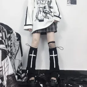 Sohiwoo Leg Warmers Lolita Goth Punk Cross Gothic Harajuku Socks Japanese JK Y2k Accessories Hot Girl Leg Set Black Socks Boot Cuff