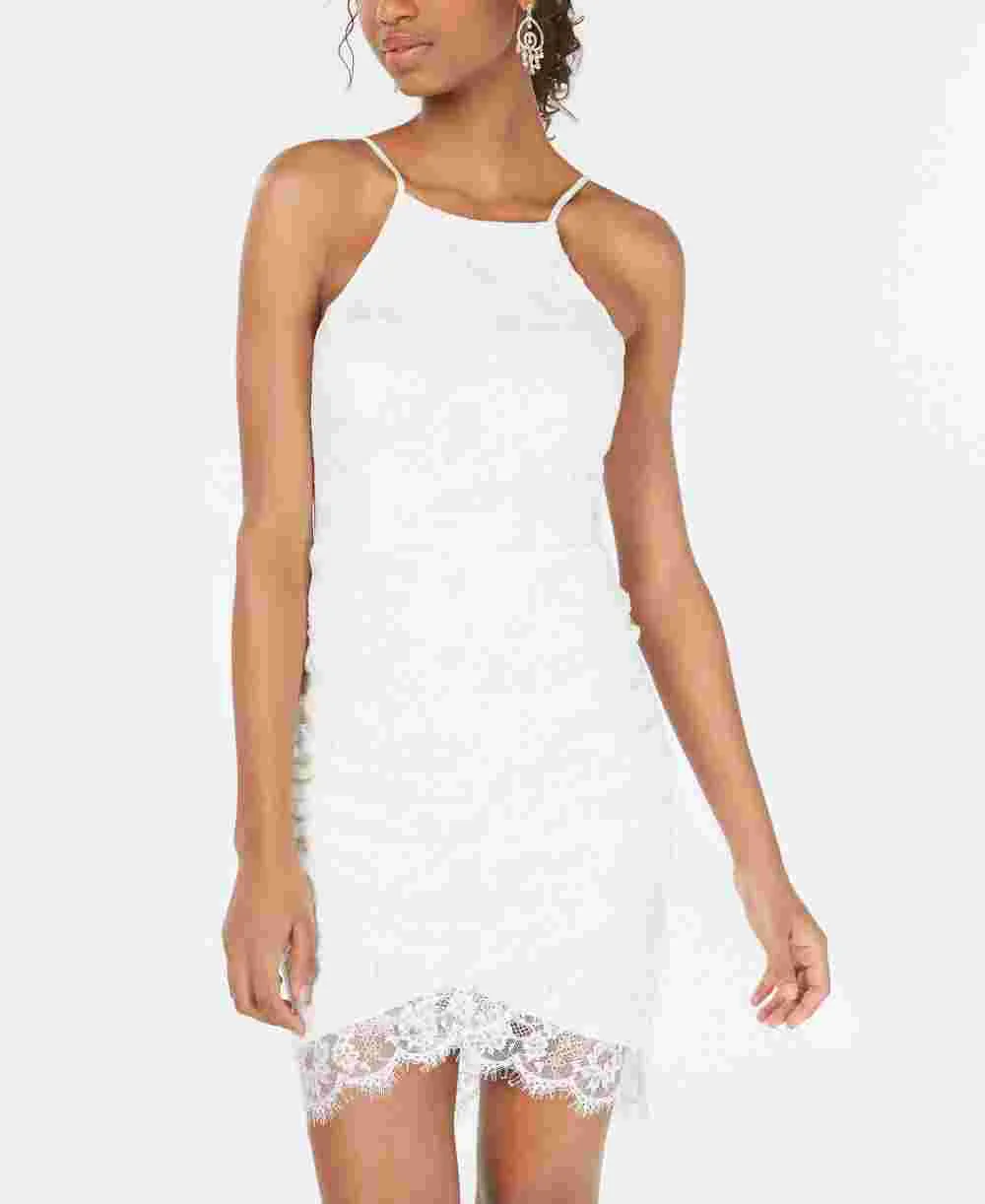 Speechless Junior's Lace Halter Wrap Skirt Dress White Size Large