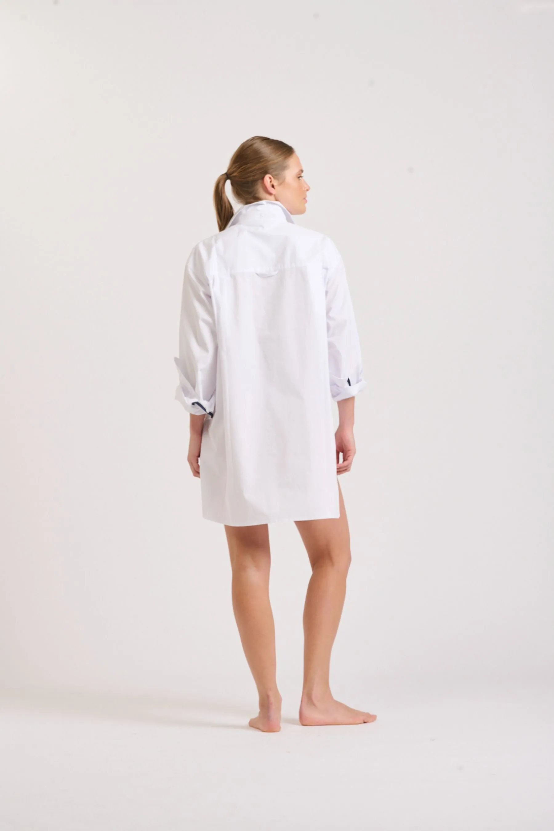 The Boyfriend Oversized Shirt | White/Navy Trim