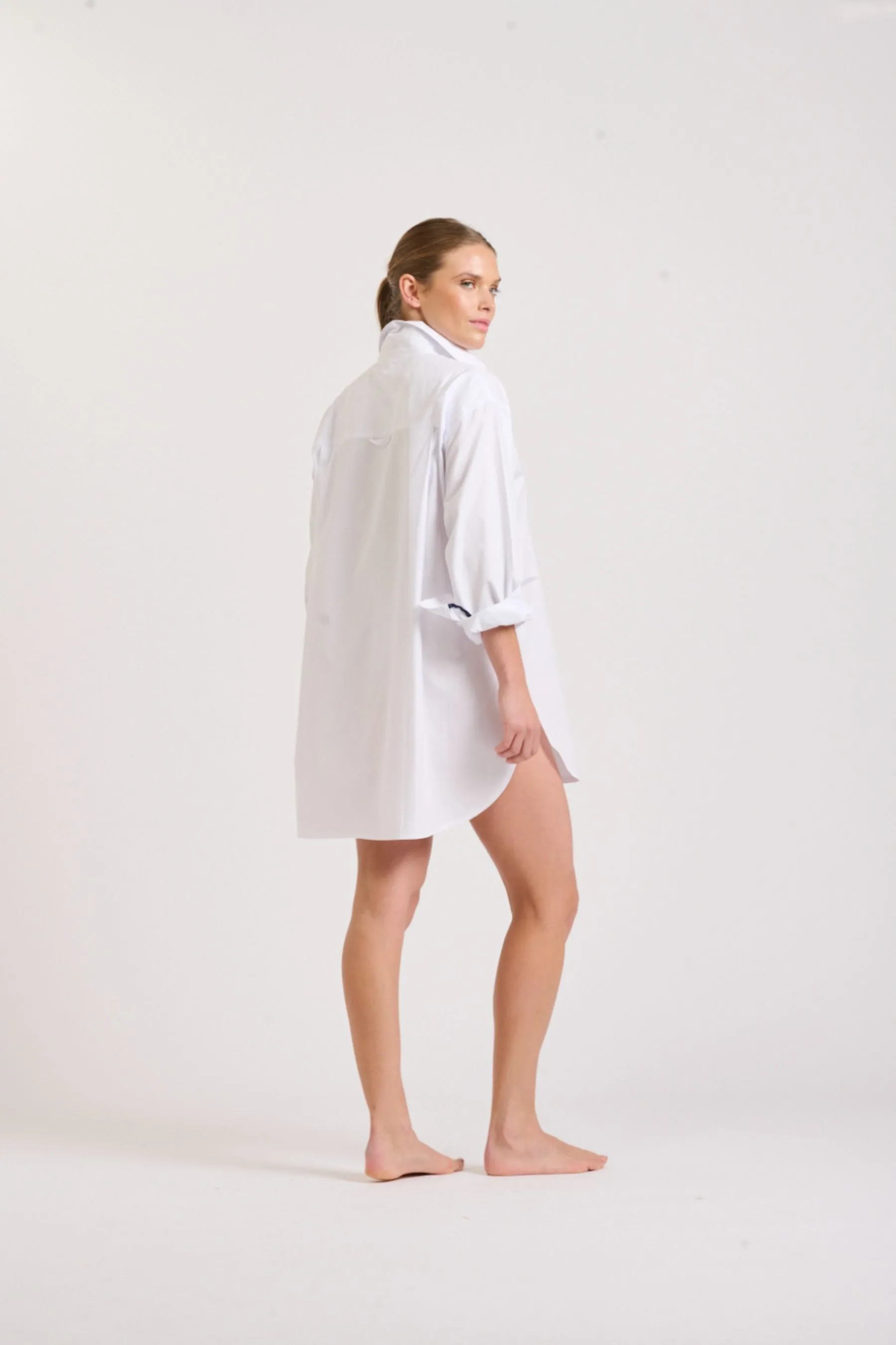 The Boyfriend Oversized Shirt | White/Navy Trim