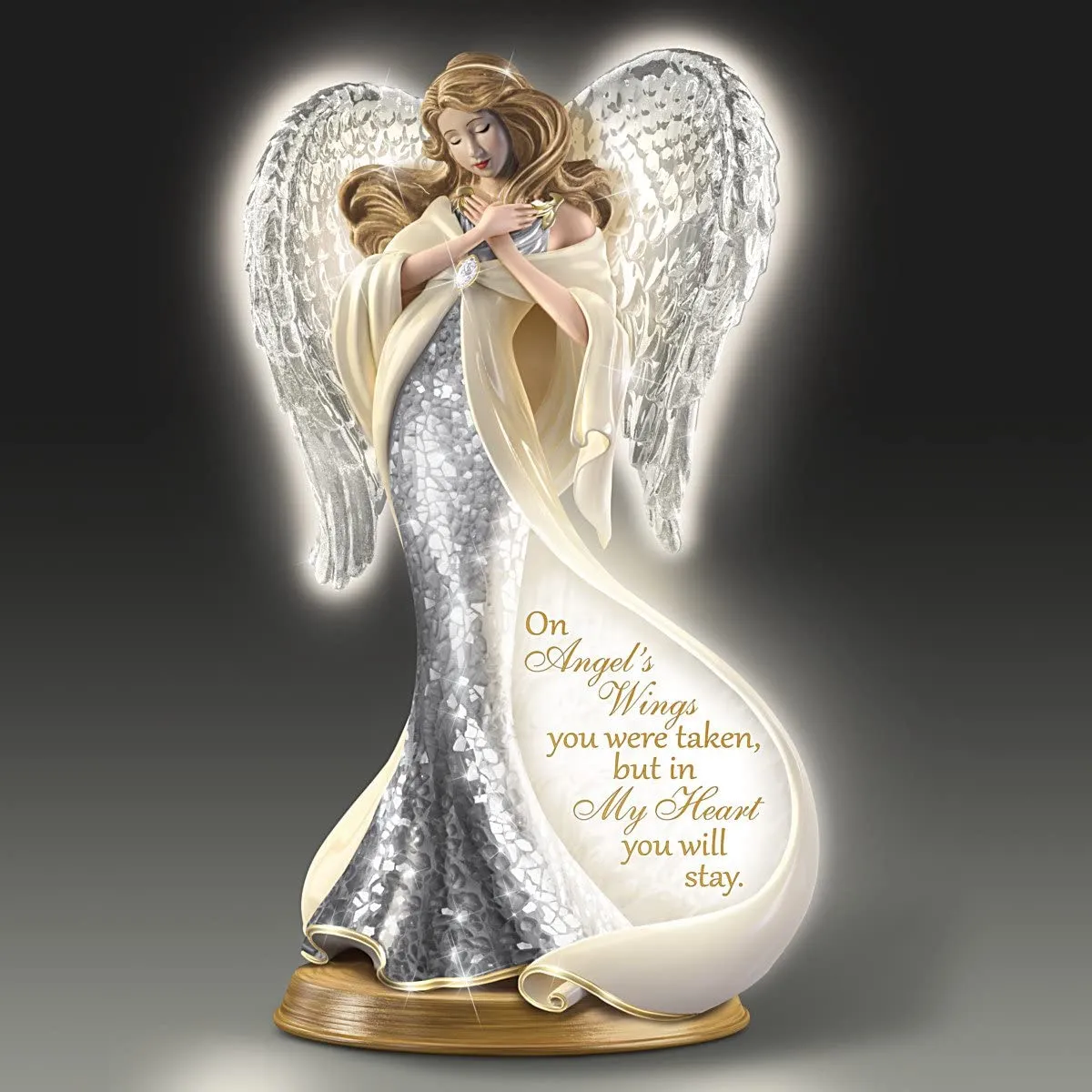 The Bradford Exchange Bereavement Heirloom Porcelain Mosaic Angel Sculpture with 22K Gold Lights Up