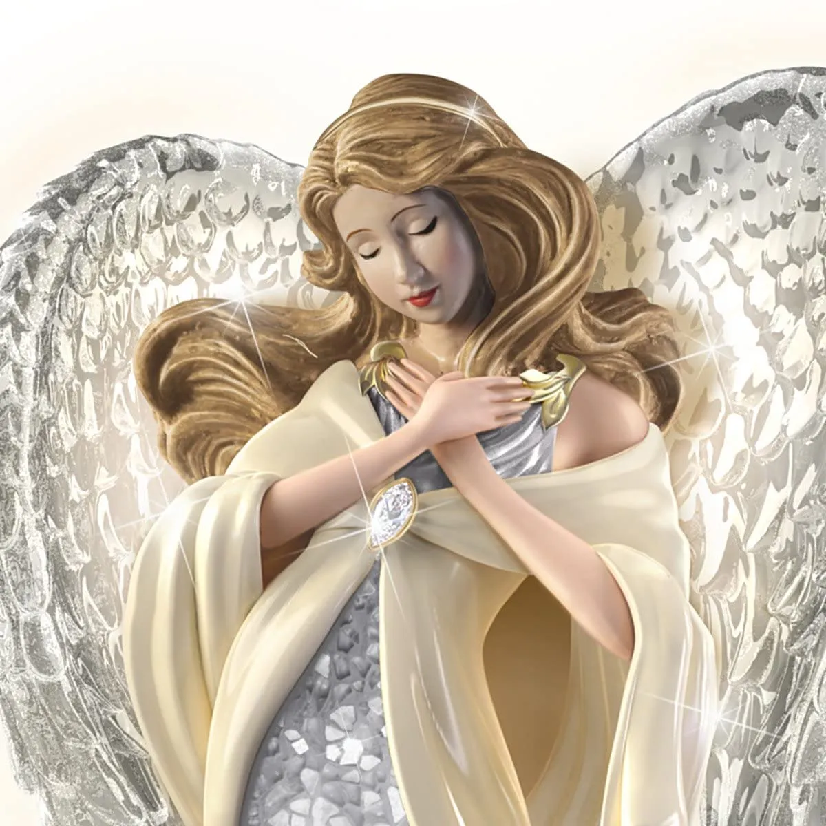 The Bradford Exchange Bereavement Heirloom Porcelain Mosaic Angel Sculpture with 22K Gold Lights Up