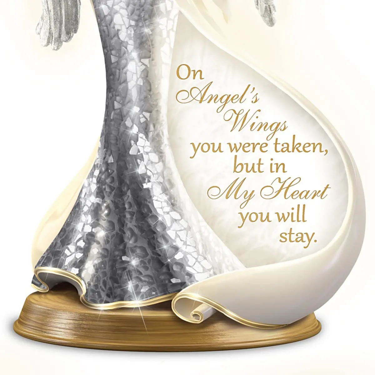 The Bradford Exchange Bereavement Heirloom Porcelain Mosaic Angel Sculpture with 22K Gold Lights Up