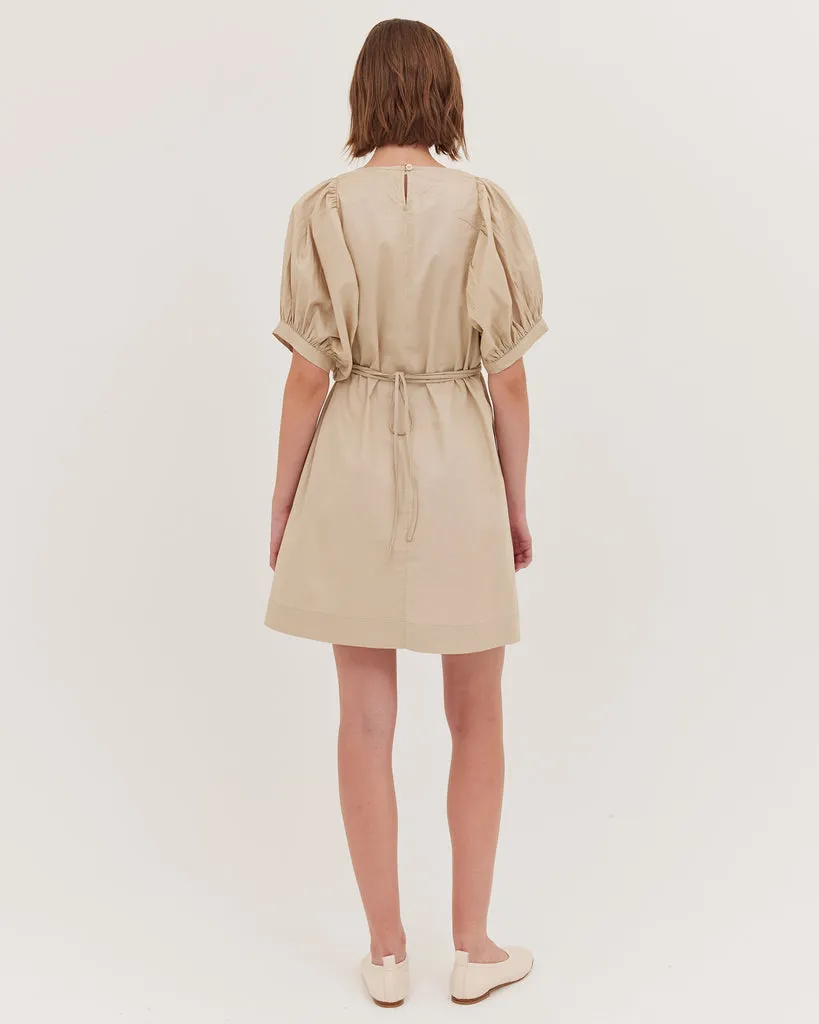 The Puff Sleeve Mini Dress - Beige
