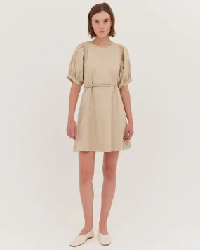 The Puff Sleeve Mini Dress - Beige