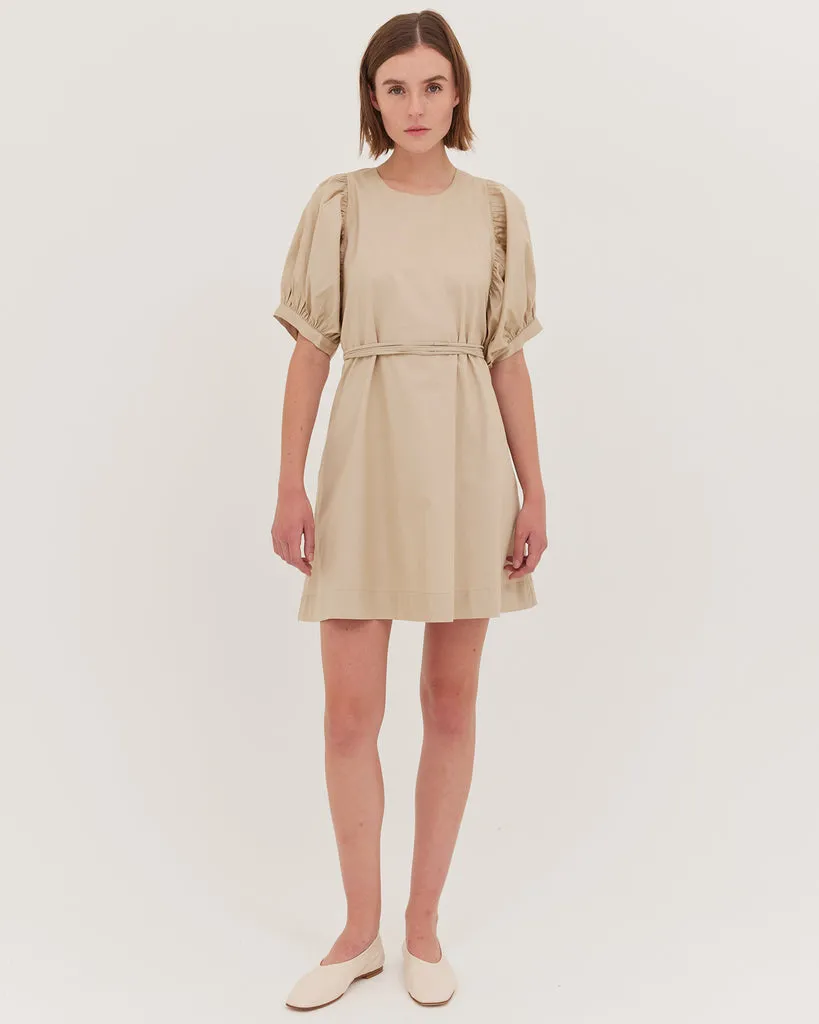 The Puff Sleeve Mini Dress - Beige