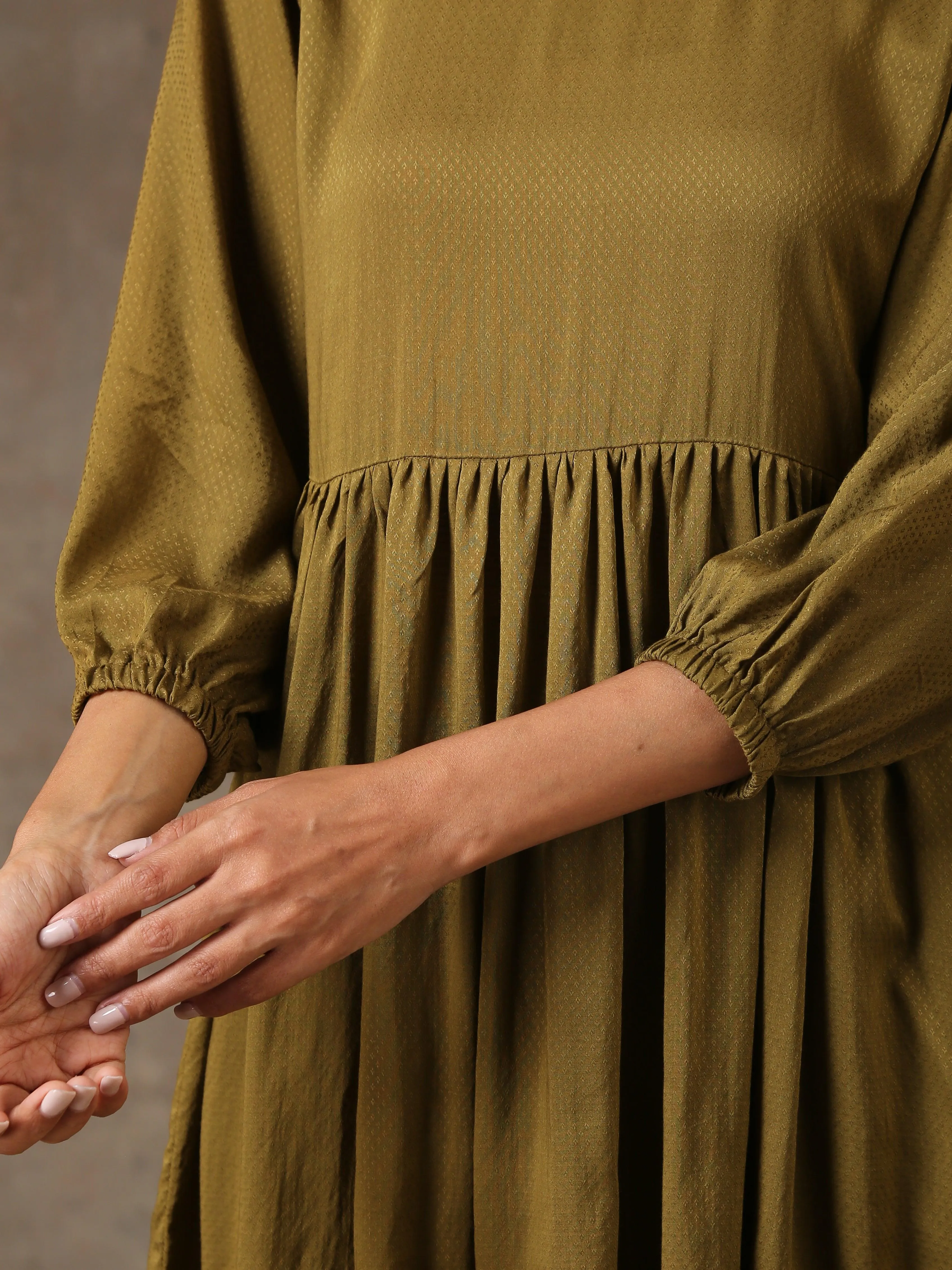 The Queen - Olive Green Solid Gathered Co-Ord Set