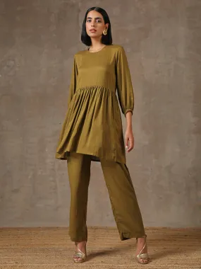 The Queen - Olive Green Solid Gathered Co-Ord Set