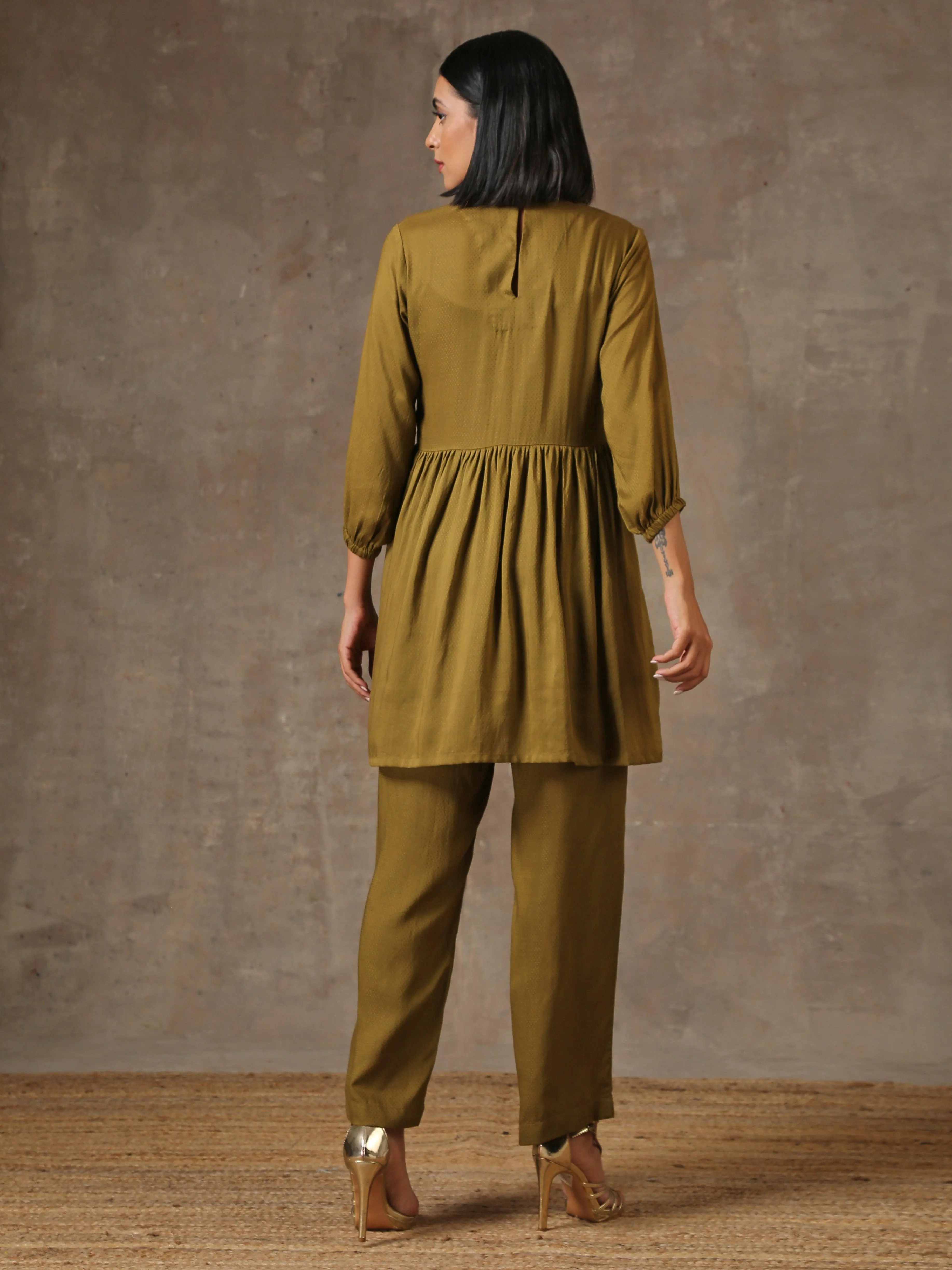 The Queen - Olive Green Solid Gathered Co-Ord Set