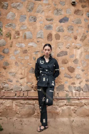 The Terra Tribe Black Triangle Printed Nara Front Knot Shirt