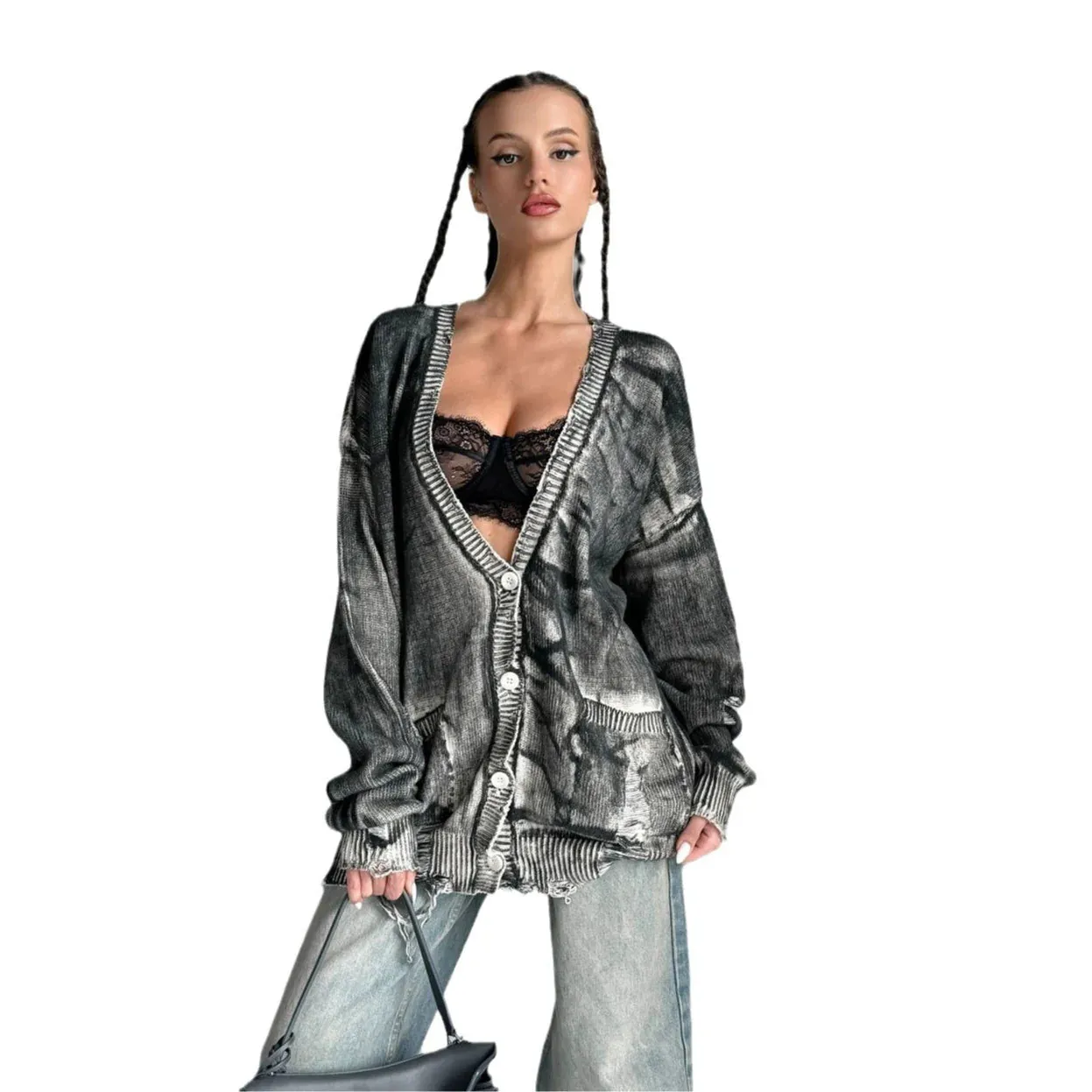 Tie-dyed Distressed Cardigan