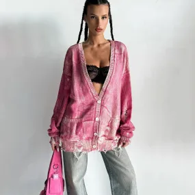 Tie-dyed Distressed Cardigan