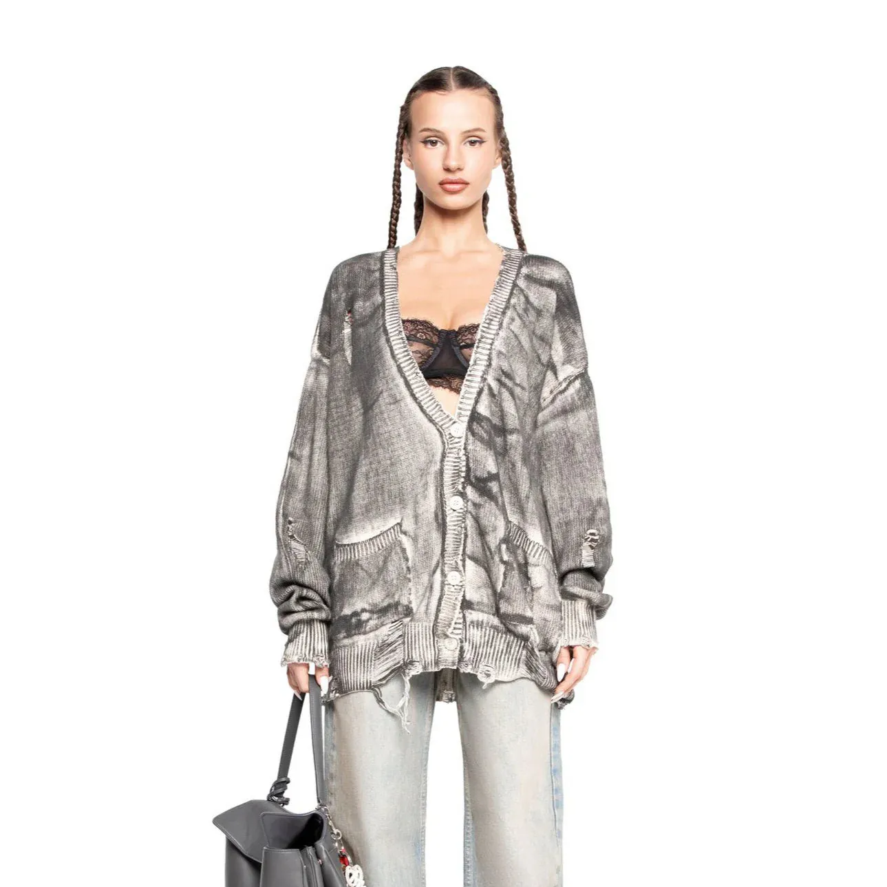 Tie-dyed Distressed Cardigan