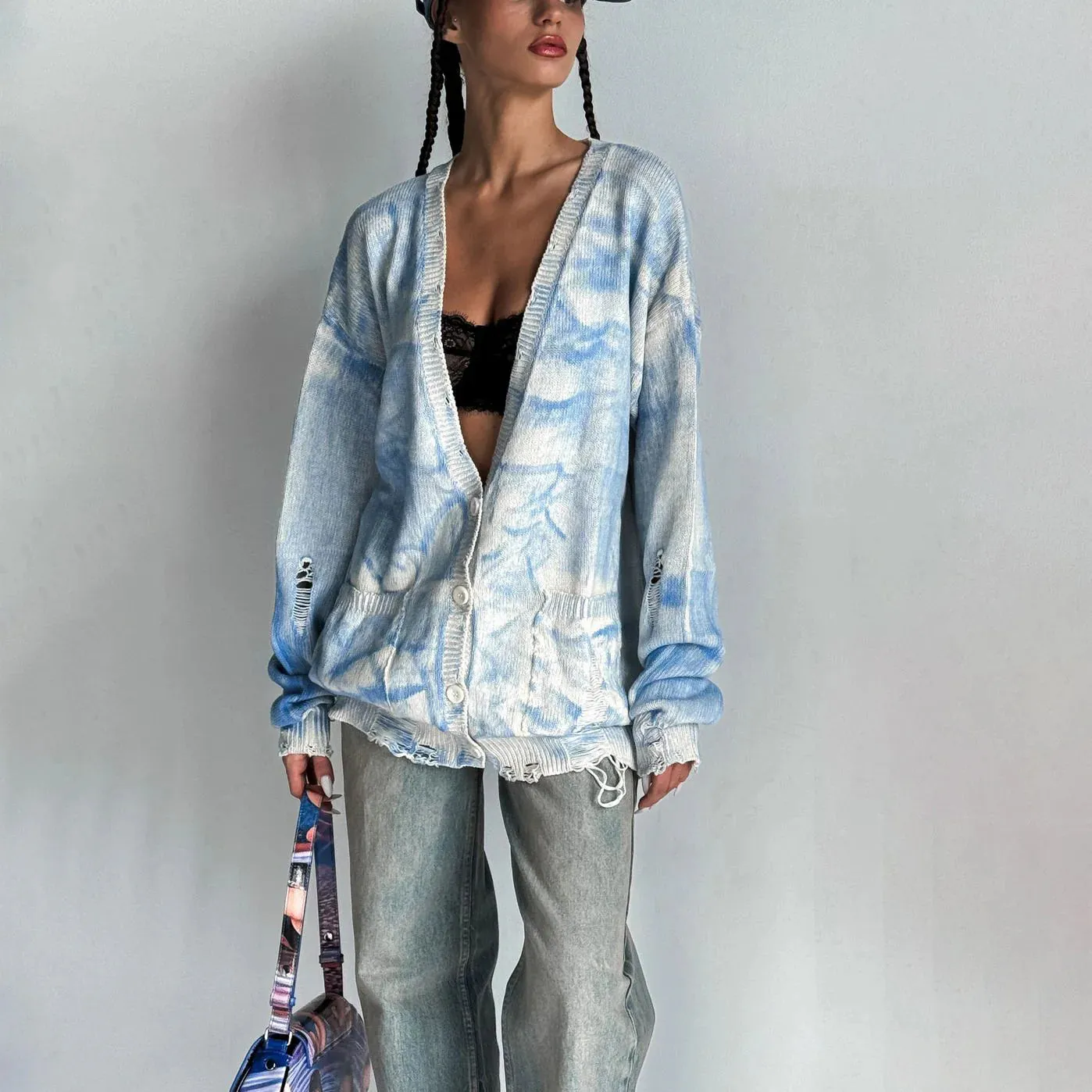 Tie-dyed Distressed Cardigan