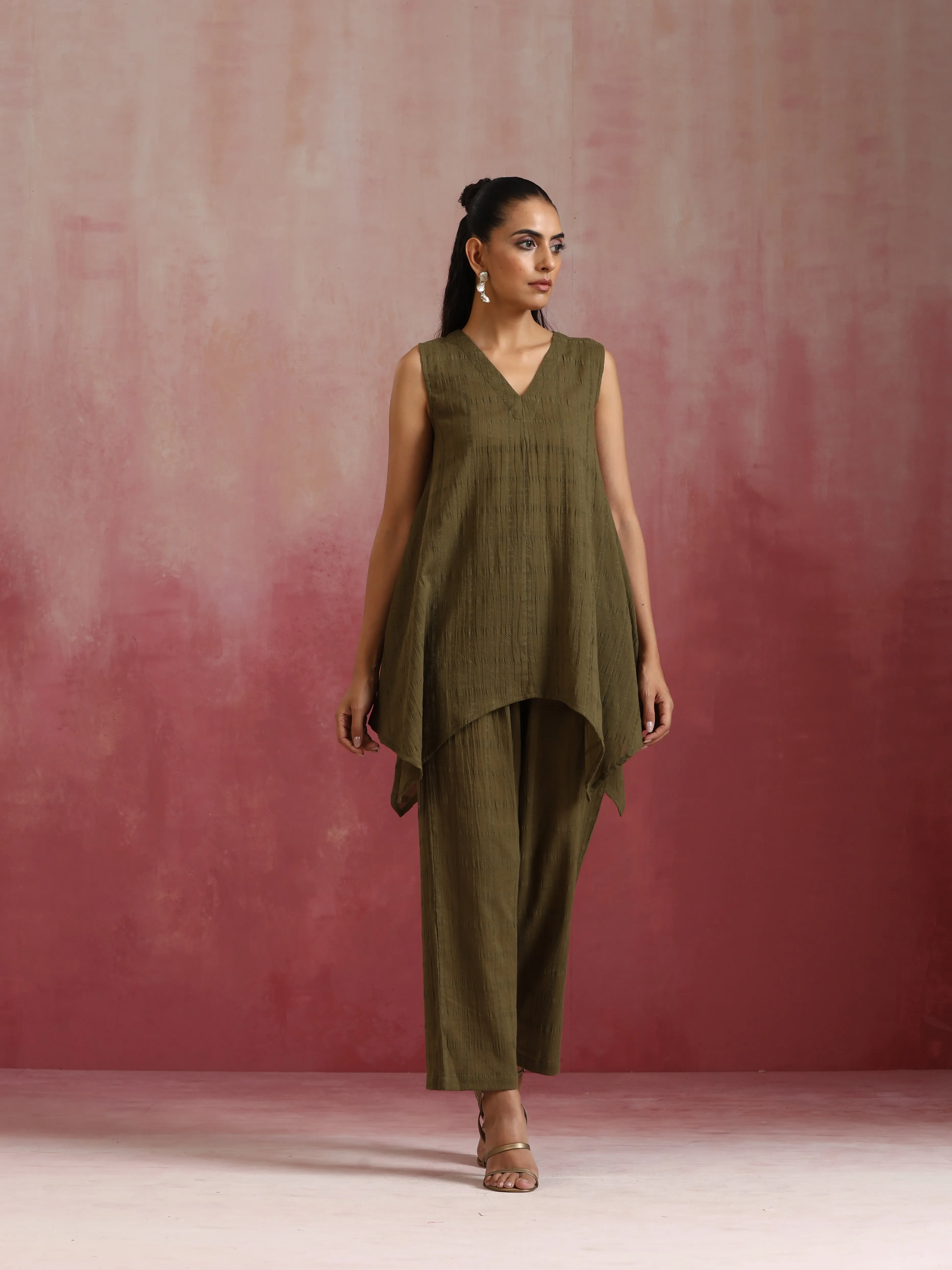 trueBrowns Olive Cotton Dobby Co-ord set