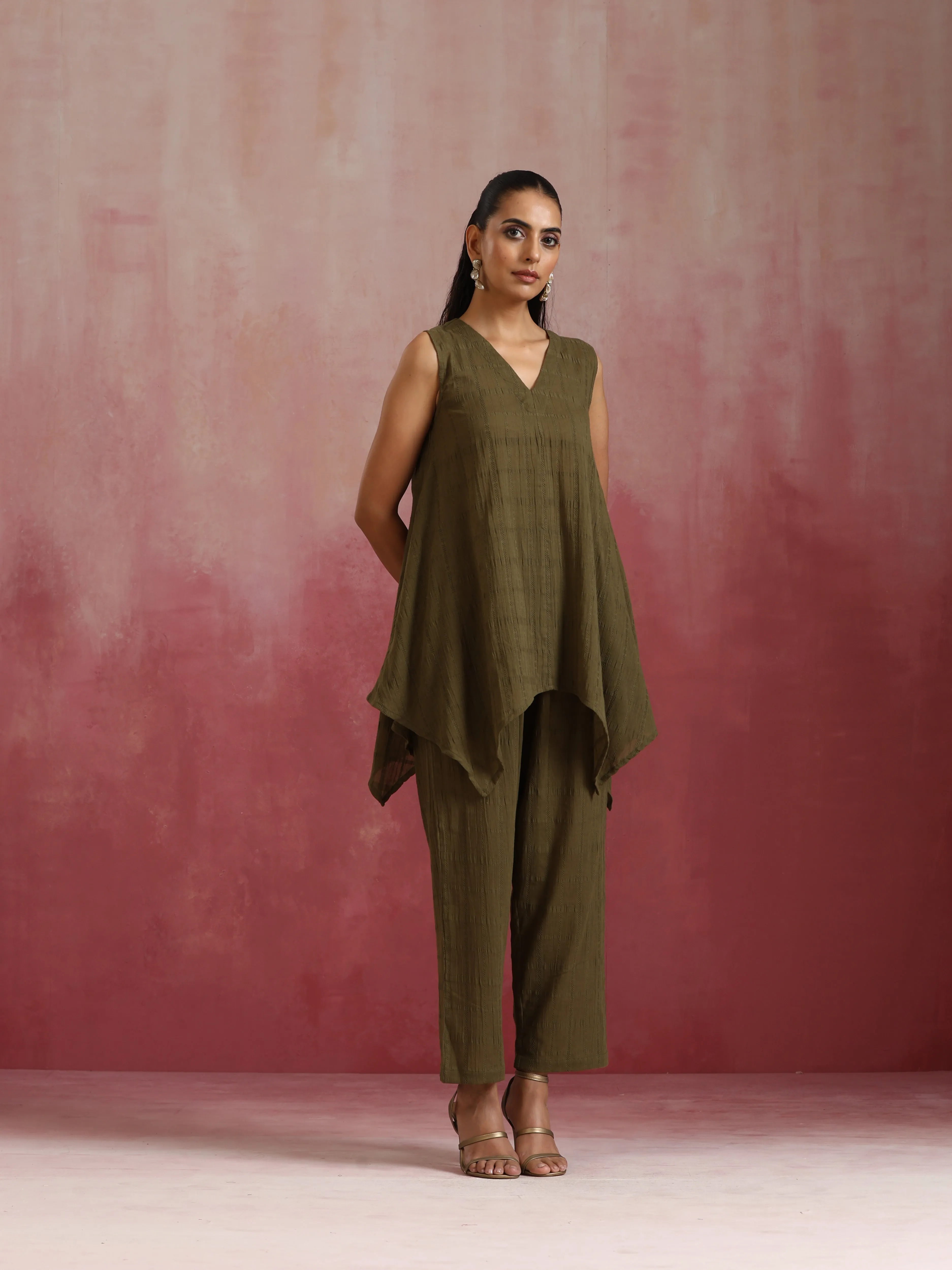trueBrowns Olive Cotton Dobby Co-ord set