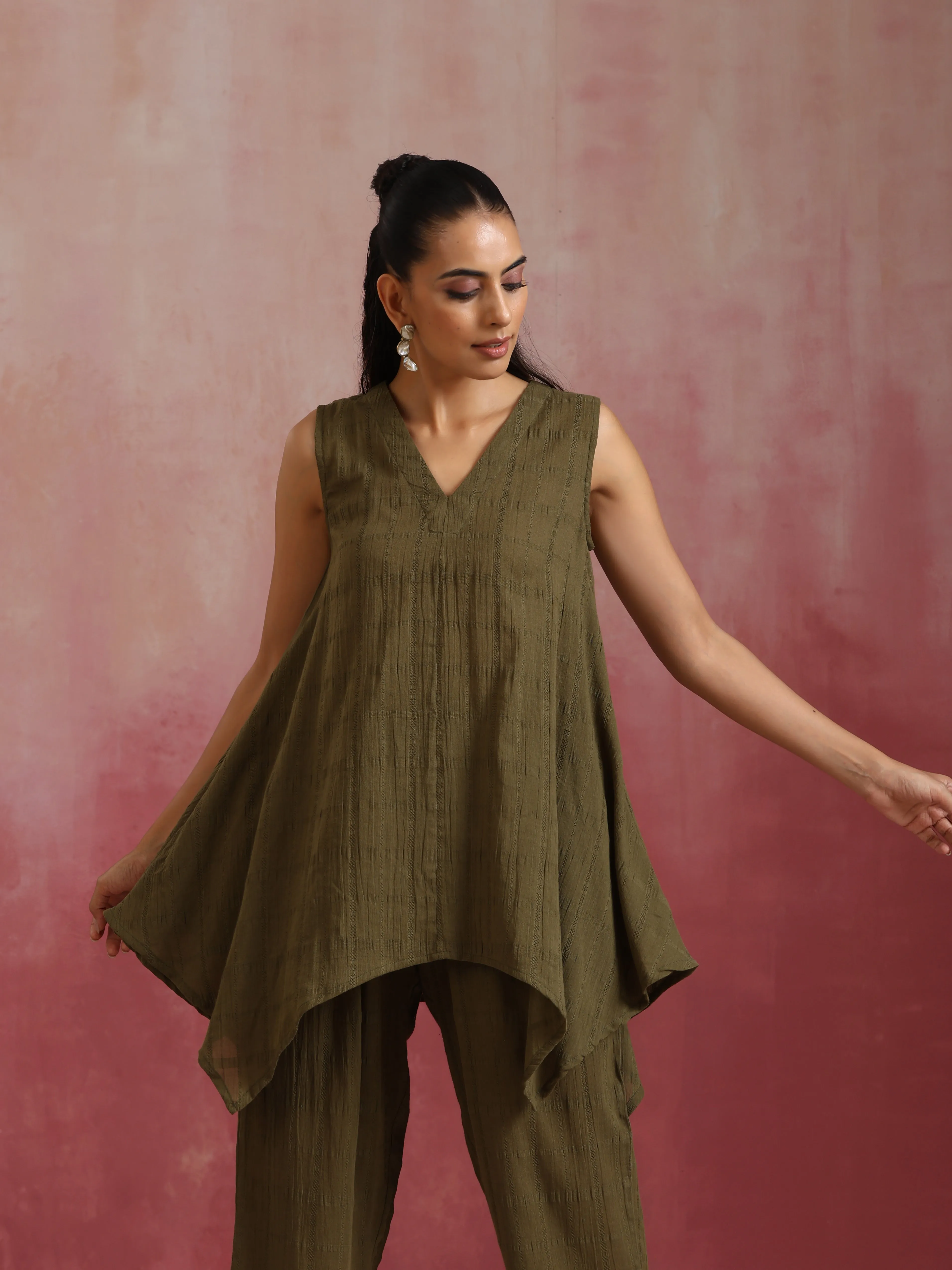 trueBrowns Olive Cotton Dobby Co-ord set