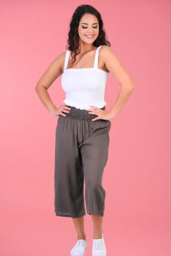 VGLP068 - 3/4 ROUCHED PANTS - GREY/OLIVE