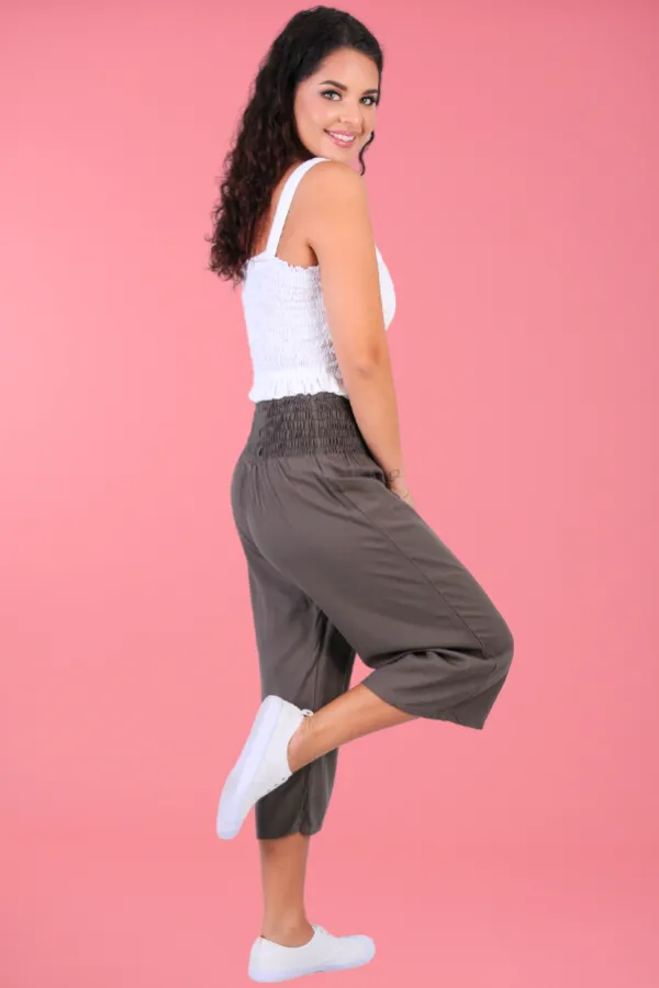 VGLP068 - 3/4 ROUCHED PANTS - GREY/OLIVE