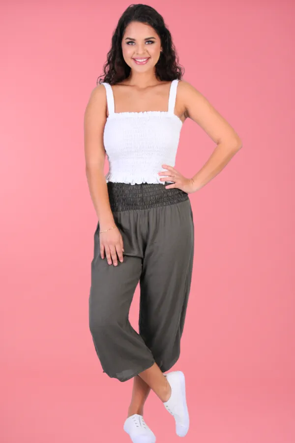 VGLP068 - 3/4 ROUCHED PANTS - GREY/OLIVE