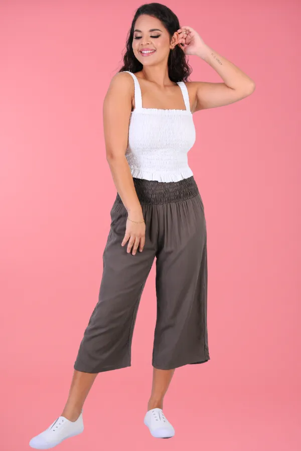 VGLP068 - 3/4 ROUCHED PANTS - GREY/OLIVE