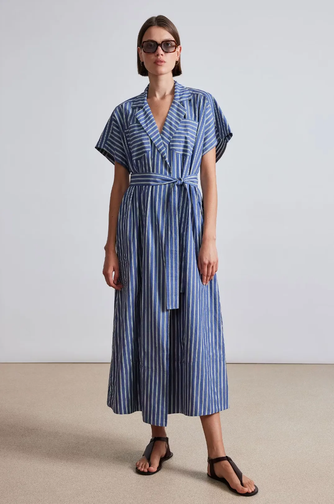 Vincenza Wrap Maxi Dress, Indigo Stripe