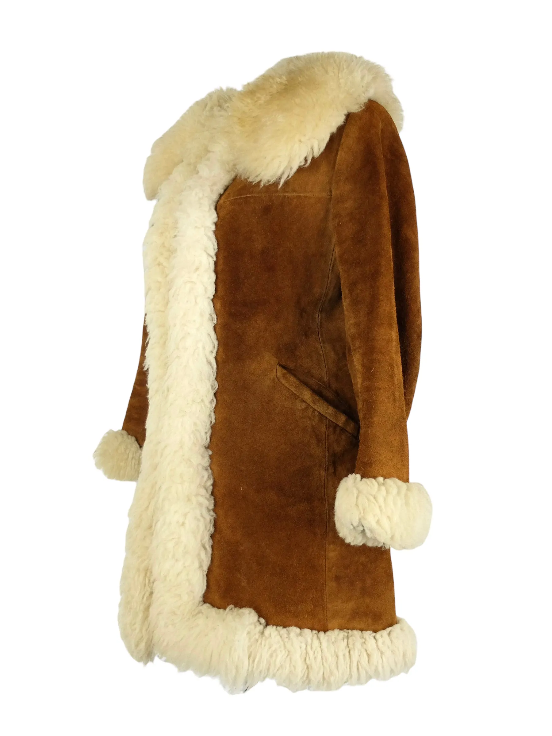 Vintage 70s Hippie Bohemian Penny Lane Brown Rust Orange & Cream Shearling Sheepskin Winter Coat