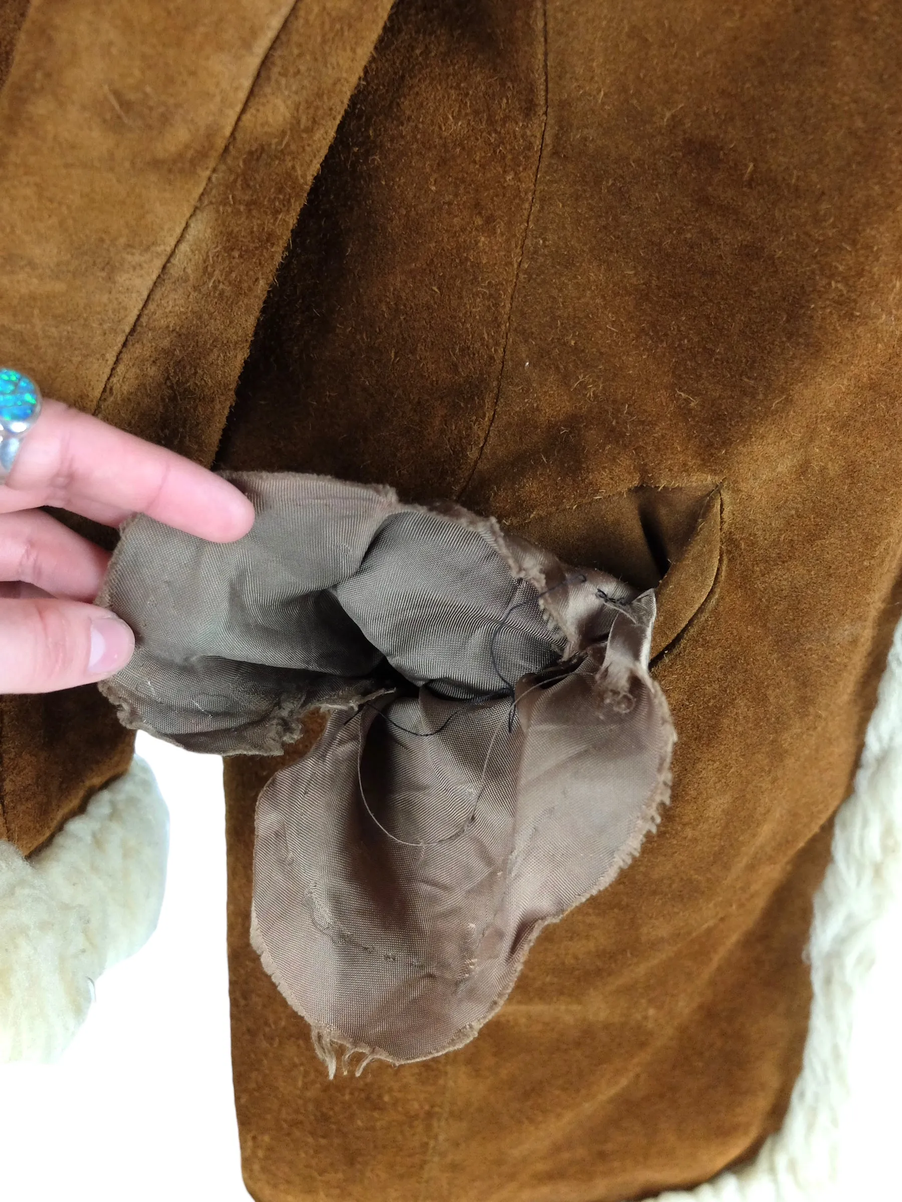 Vintage 70s Hippie Bohemian Penny Lane Brown Rust Orange & Cream Shearling Sheepskin Winter Coat