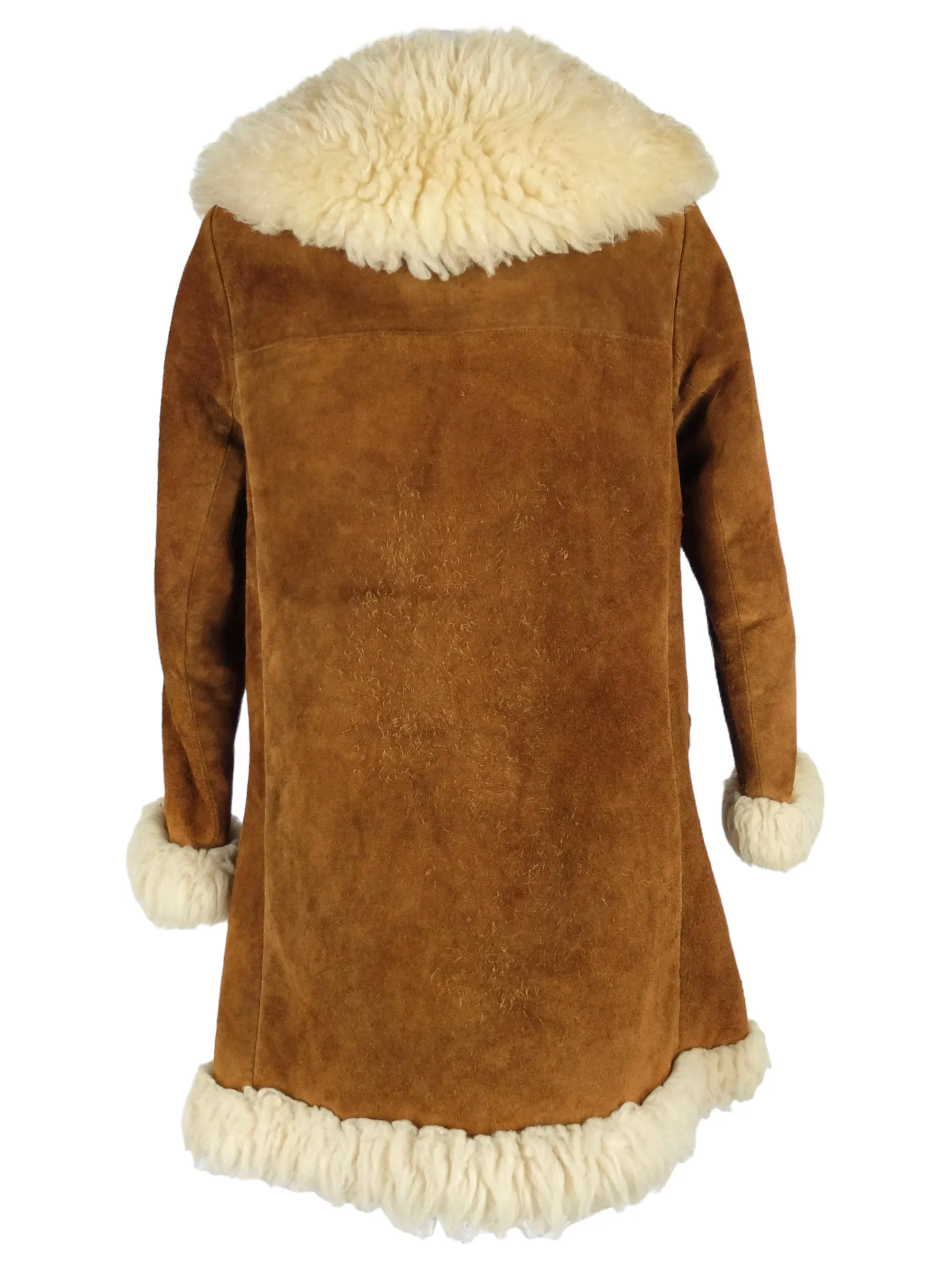 Vintage 70s Hippie Bohemian Penny Lane Brown Rust Orange & Cream Shearling Sheepskin Winter Coat