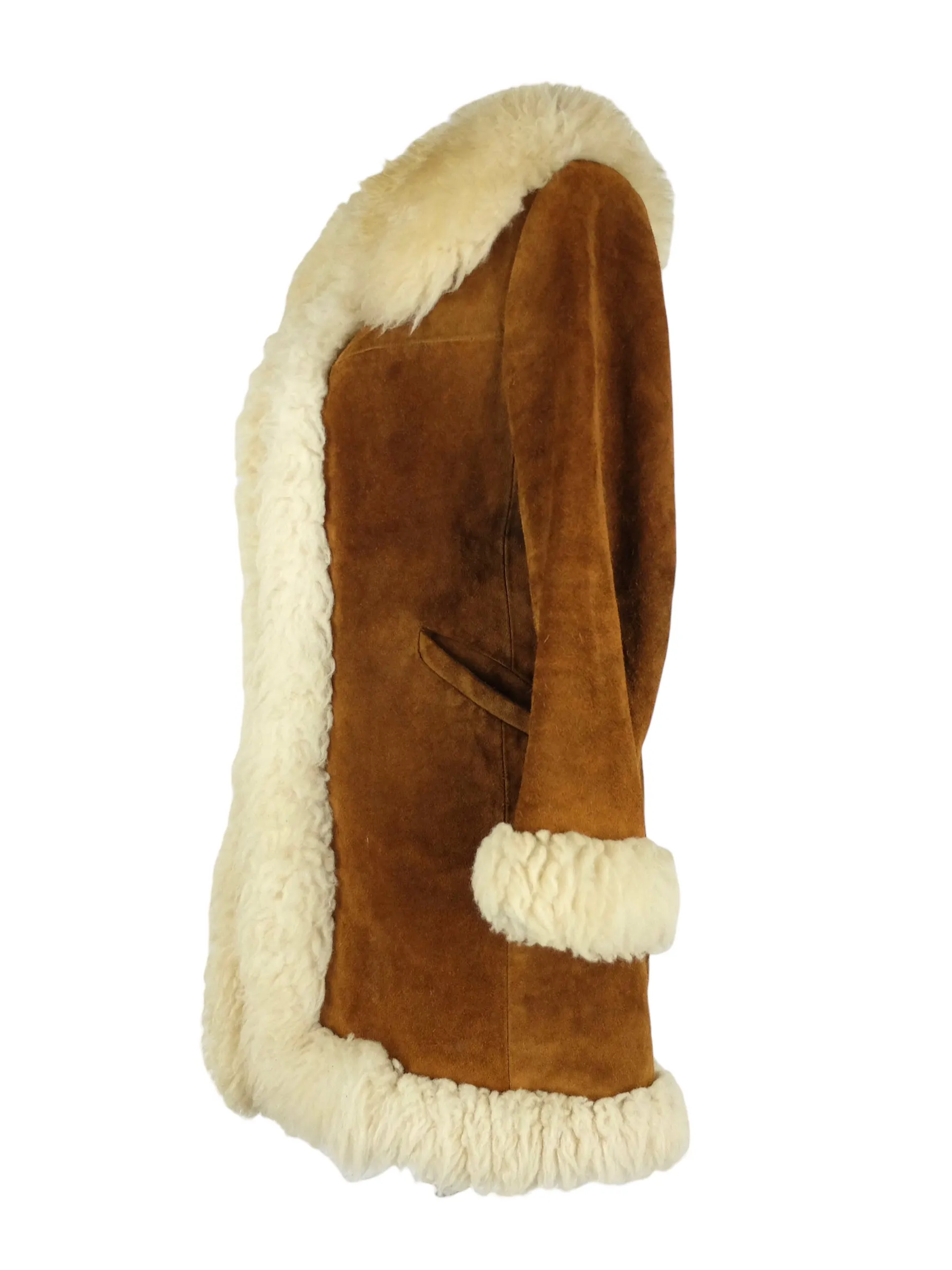 Vintage 70s Hippie Bohemian Penny Lane Brown Rust Orange & Cream Shearling Sheepskin Winter Coat