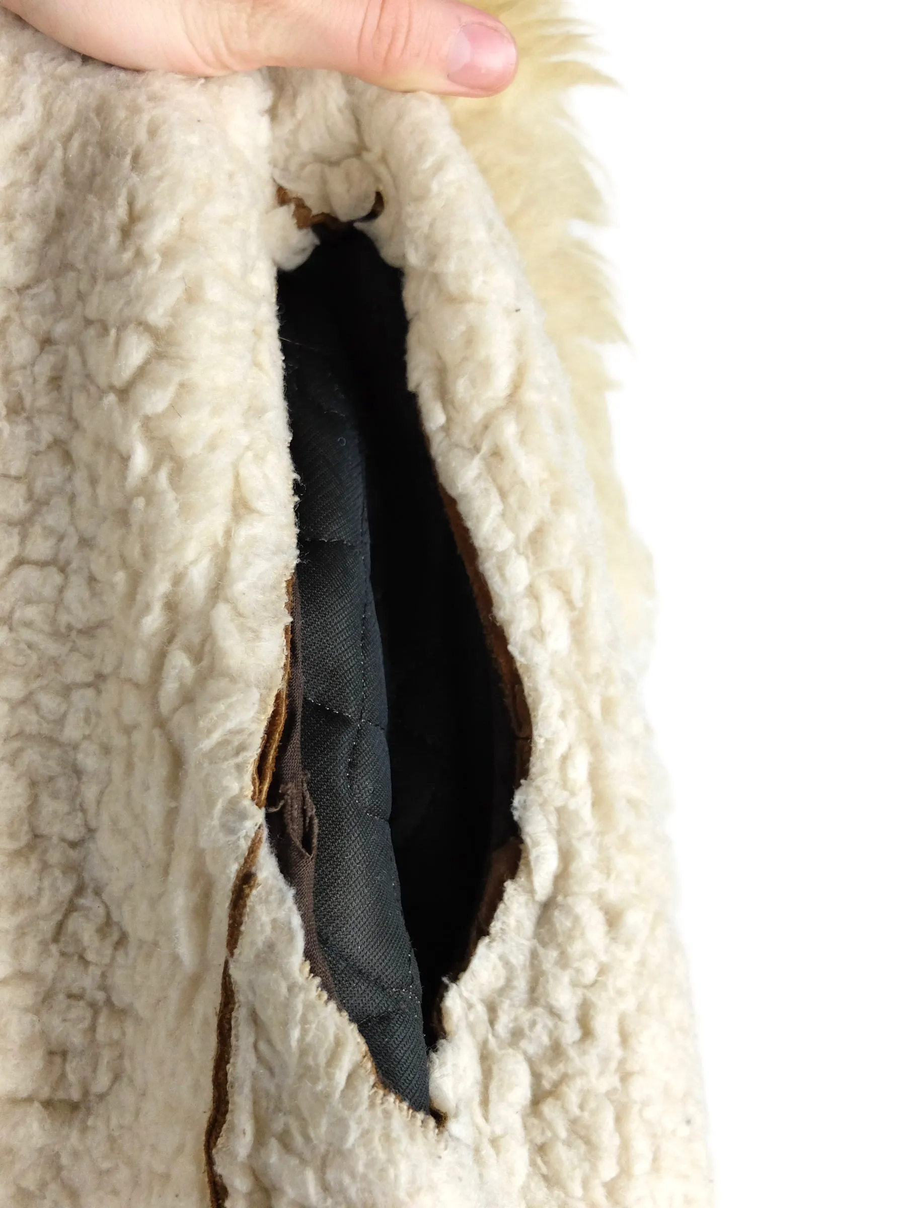 Vintage 70s Hippie Bohemian Penny Lane Brown Rust Orange & Cream Shearling Sheepskin Winter Coat