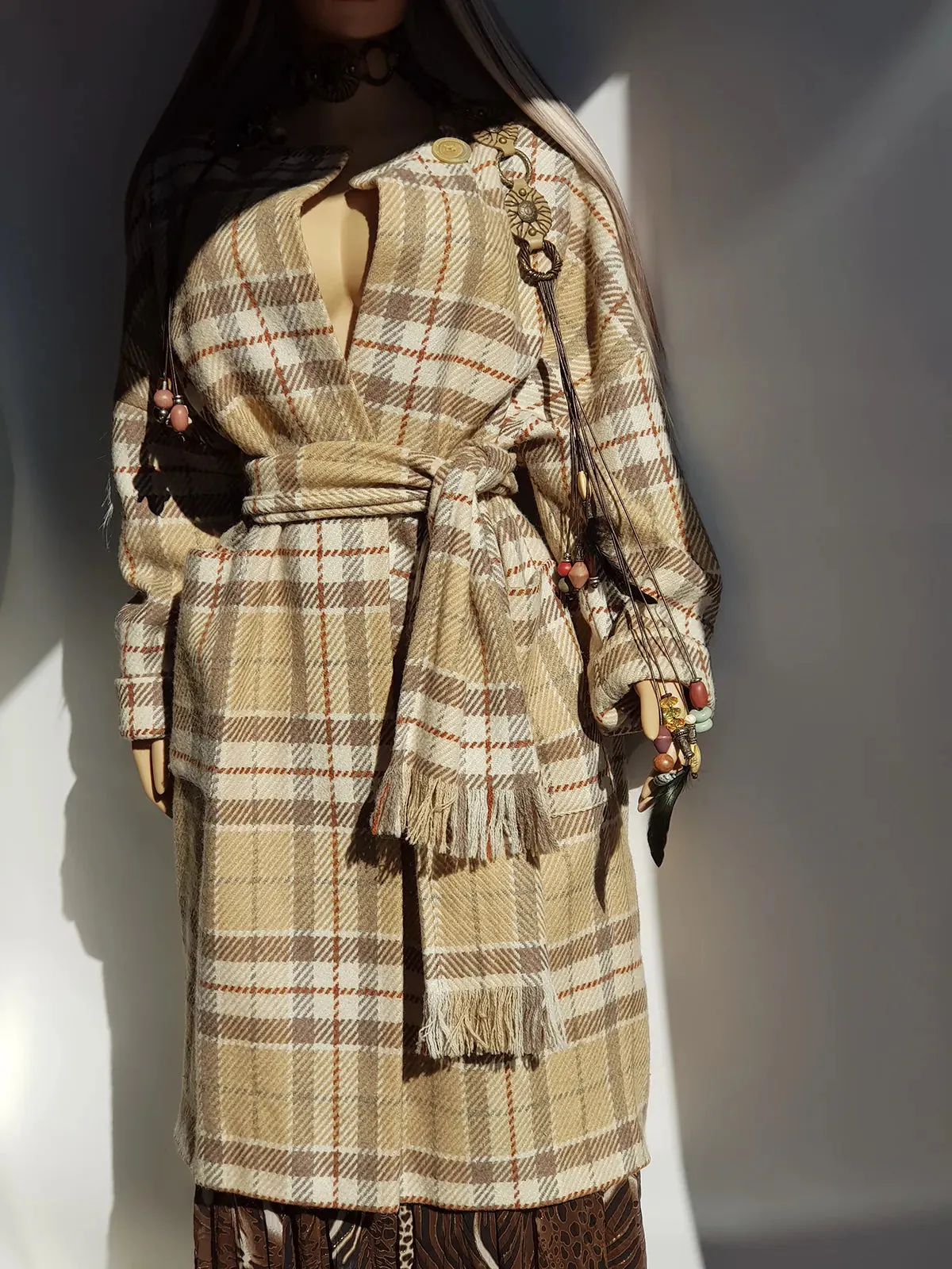 Vintage English Made 100% Wool Coat - Exceptional Quality & Absolutely Gorgeous Patterning - Matching sash Wear Multiple Ways