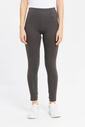 Women Olive And Charcoal Legging Set (Pack Of 2)