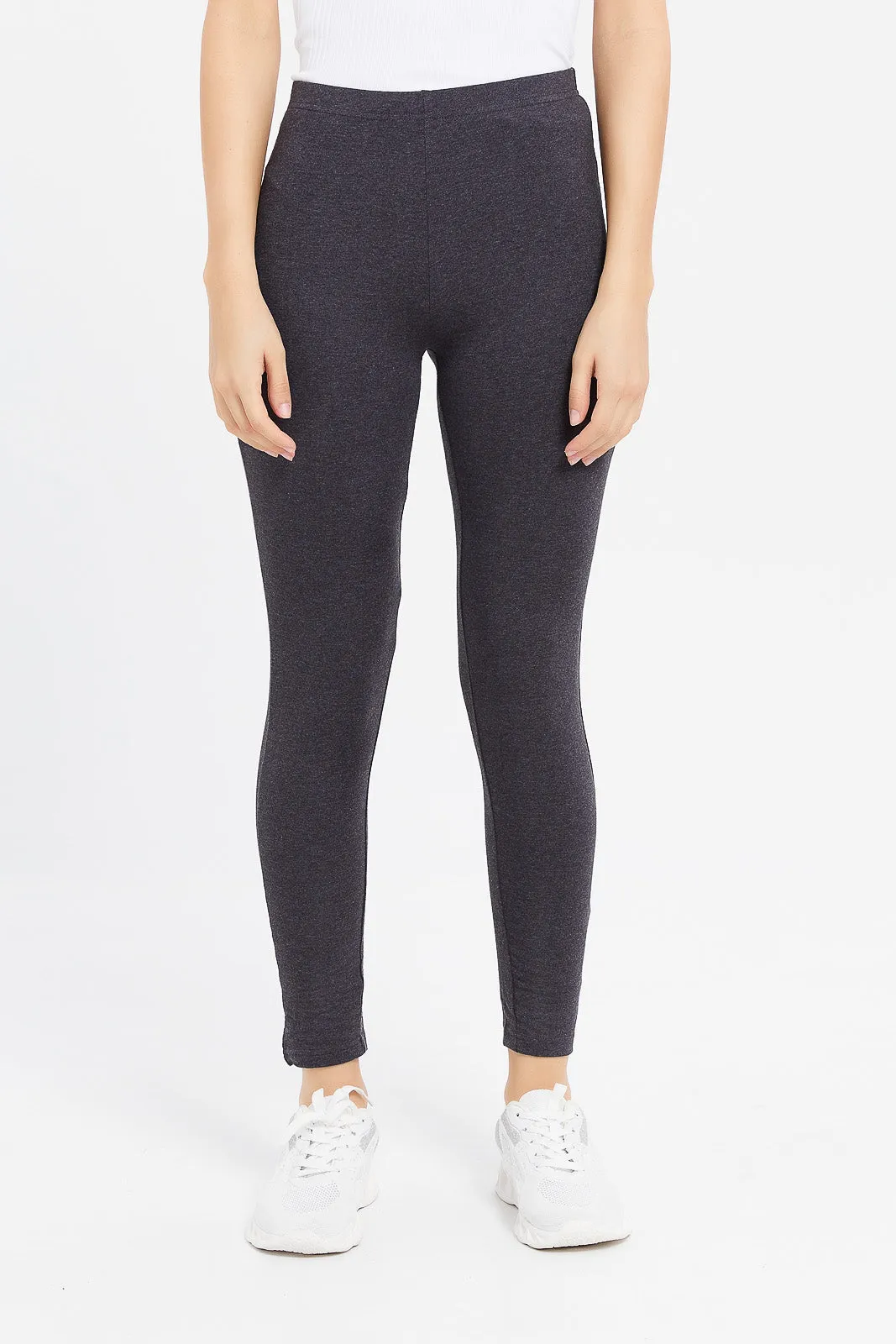 Women Olive And Charcoal Legging Set (Pack Of 2)