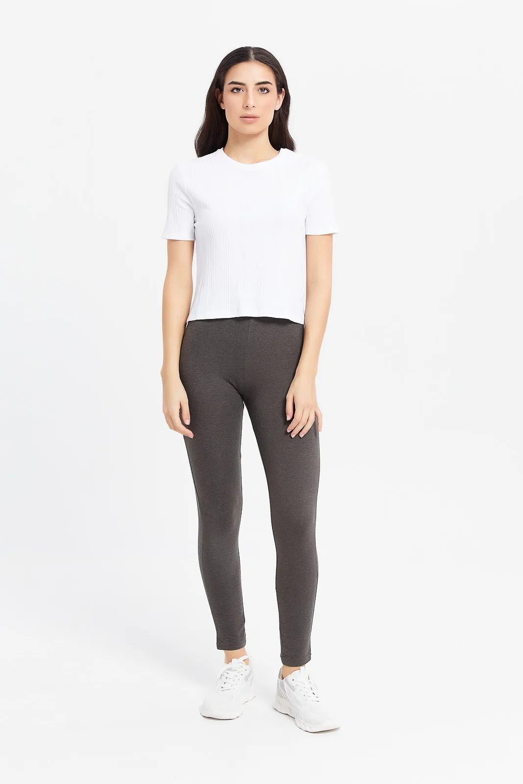 Women Olive And Charcoal Legging Set (Pack Of 2)
