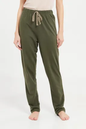 Women Olive Plain Pyjama Bottom