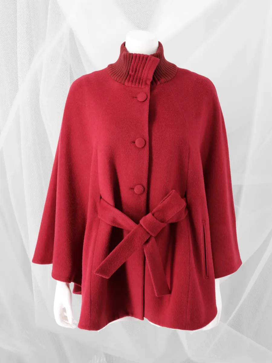 Women's Baby Alpaca Belted CLARA Cape - Red