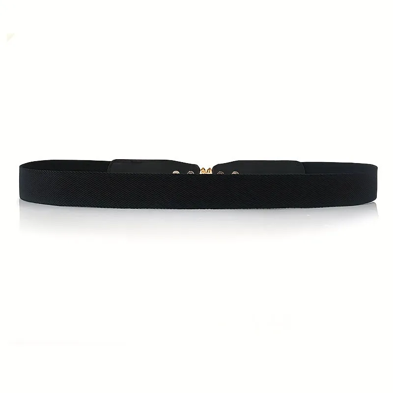 Womens Elegant Solid Color Thin Belts with Golden Leaf Buckle