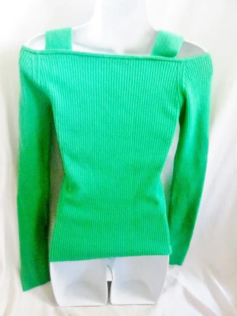 Womens JILL STUART lambswool Sexy Clingy Strap Sweater Top KELLY GREEN S M