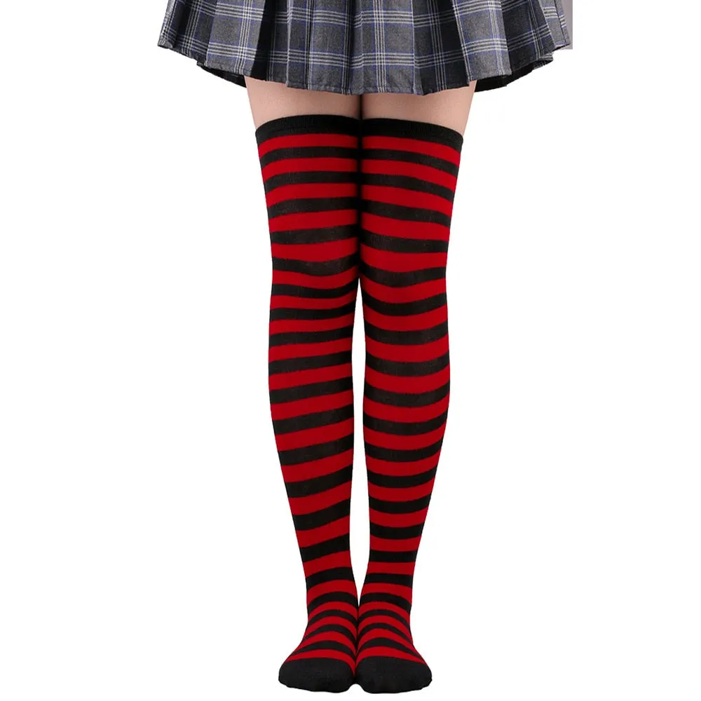 Women's Thigh High Over The Knee Socks For Girls Black White Striped Stockings Long Slouch Socken Kawaii Knit Leg Warmers Soks