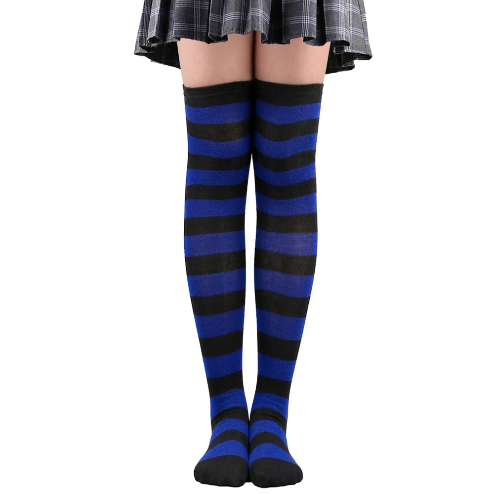 Women's Thigh High Over The Knee Socks For Girls Black White Striped Stockings Long Slouch Socken Kawaii Knit Leg Warmers Soks