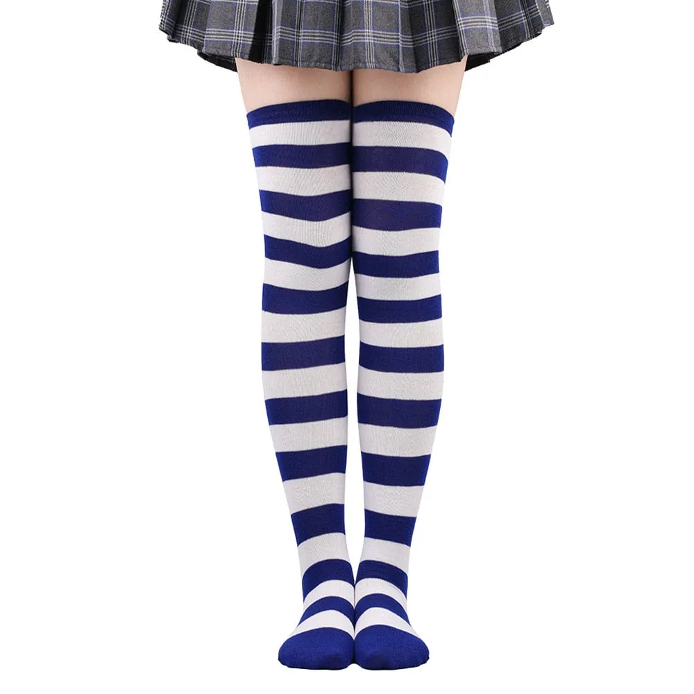Women's Thigh High Over The Knee Socks For Girls Black White Striped Stockings Long Slouch Socken Kawaii Knit Leg Warmers Soks