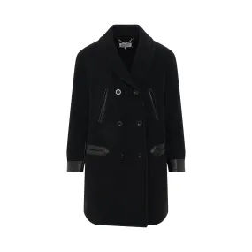 Wool Coat with Leather Detail in Black