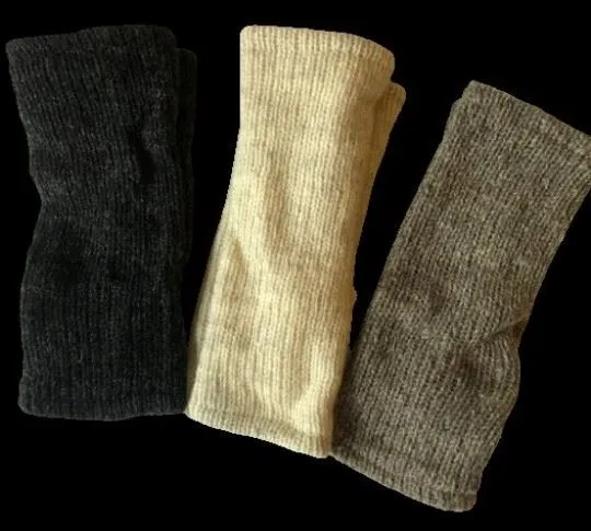 Wool Knit Fleece Lined  Wrist Warmers - Plain Mottled Brown