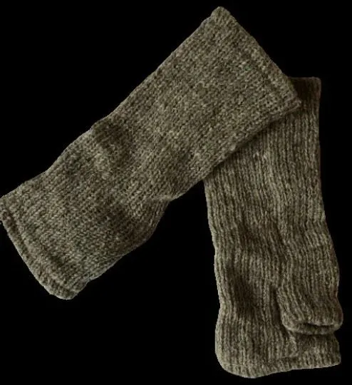 Wool Knit Fleece Lined  Wrist Warmers - Plain Mottled Brown