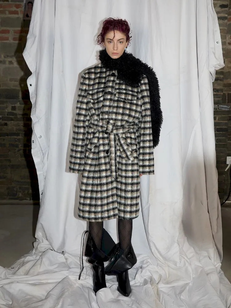 Wool Scarf Plaid Coat【s0000010945】