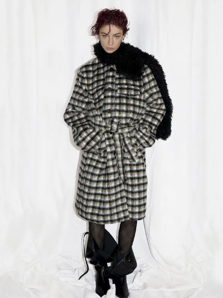Wool Scarf Plaid Coat【s0000010945】