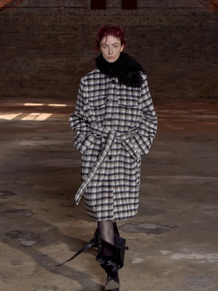 Wool Scarf Plaid Coat【s0000010945】