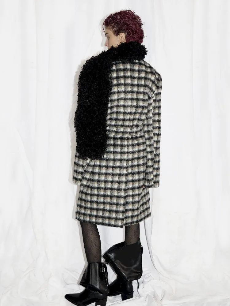 Wool Scarf Plaid Coat【s0000010945】